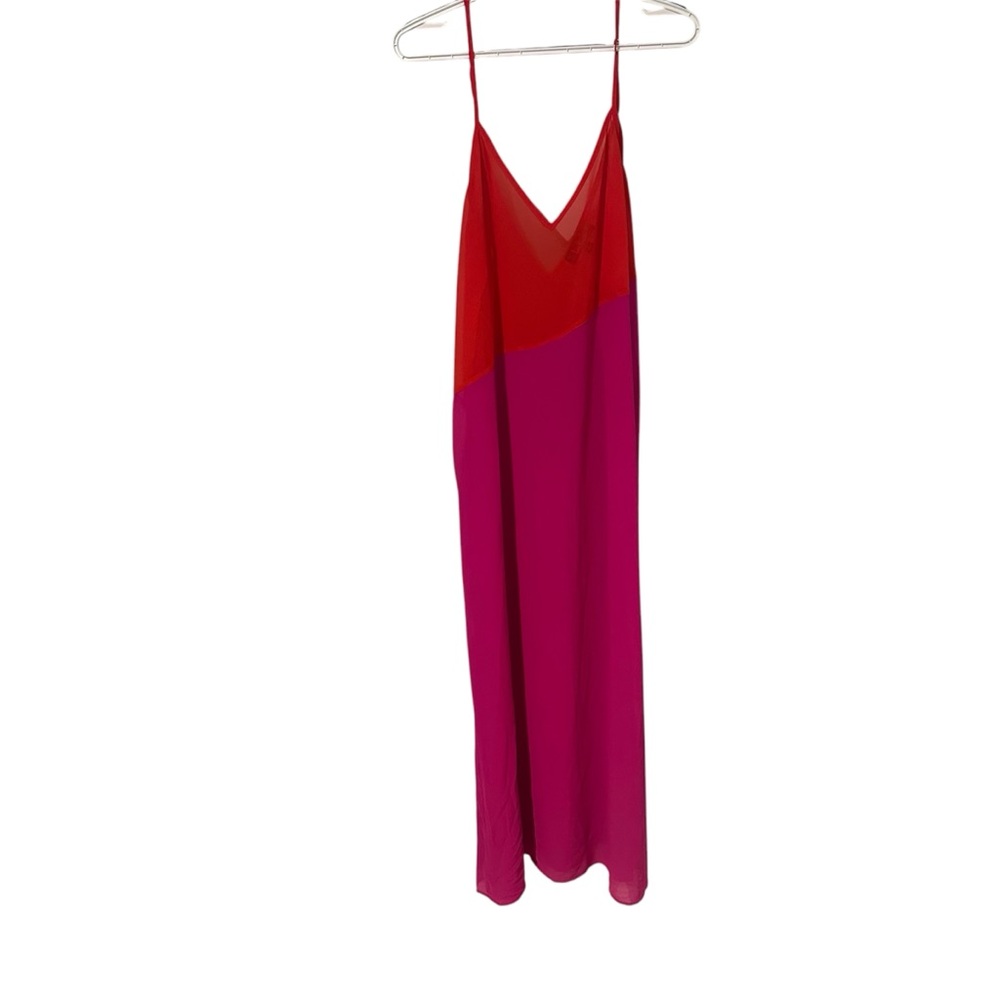 Lulus Colorblock Maxi Dress Red & Pink V-Neck Spaghetti Strap Large‎